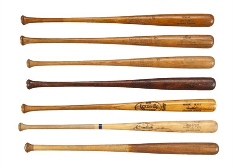 Collection of (7) Hall of Fame Pro Stock Bats Including Ruth, Williams, Banks, and Mathews (PSA/DNA)